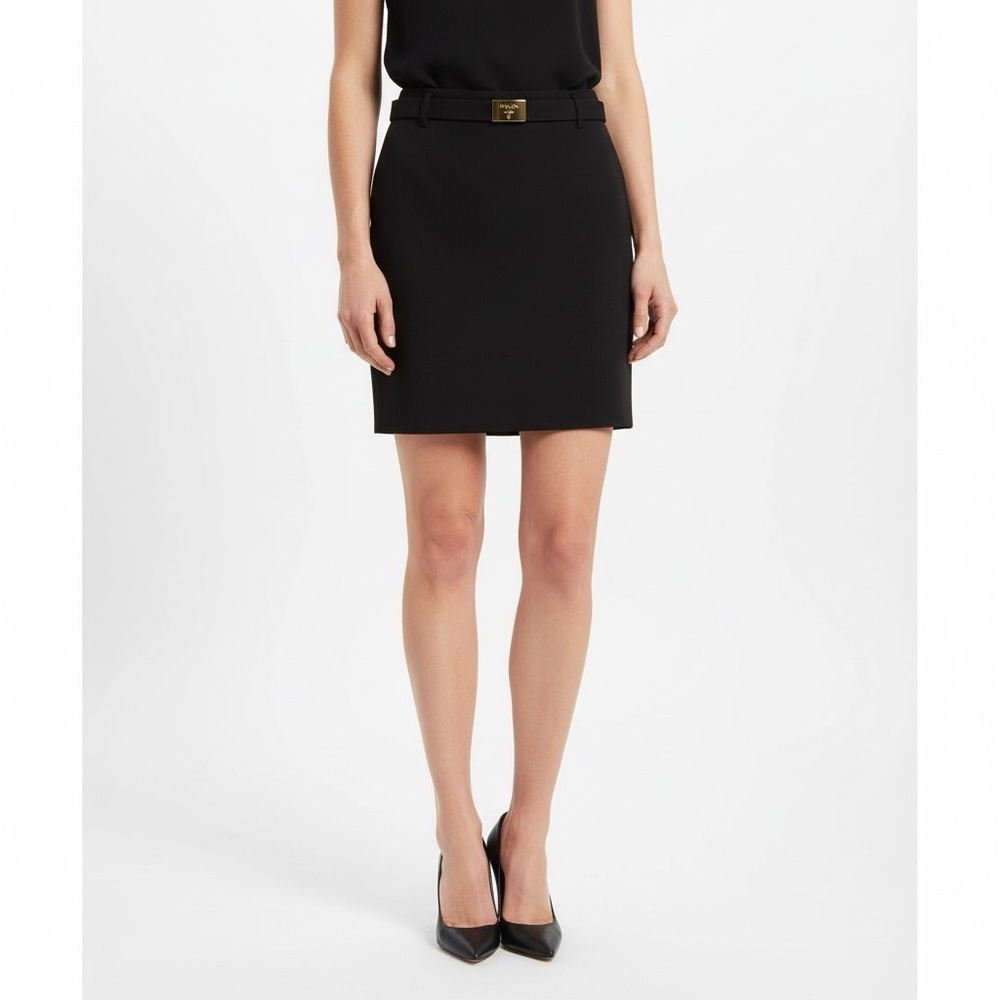 PRADA Black Belted Midi Skirt Size 44 Women's